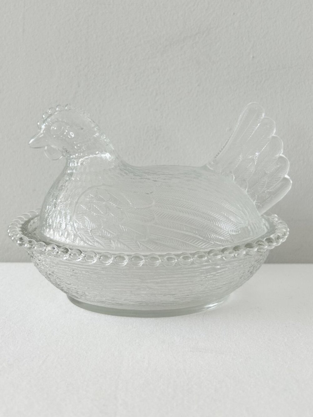 Vintage Indiana Glass Clear Hen on Nest Covered Dish 2 Pc MCM Farmhouse Holiday